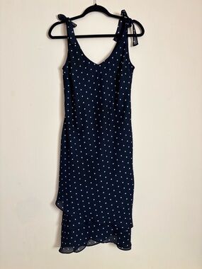 R&K Navy Polka Dot Tie-Strap Midi Dress